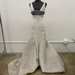 Flare Dress With Blue Embroidered Stripes